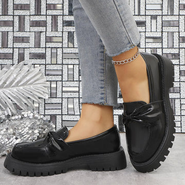 Xajzpa Cross Women's Shoes Round Toe Bow-Knot Patent Leather Ballet Flats Loafers With Fur Casual Female Sneakers Butterfly New Big Siz